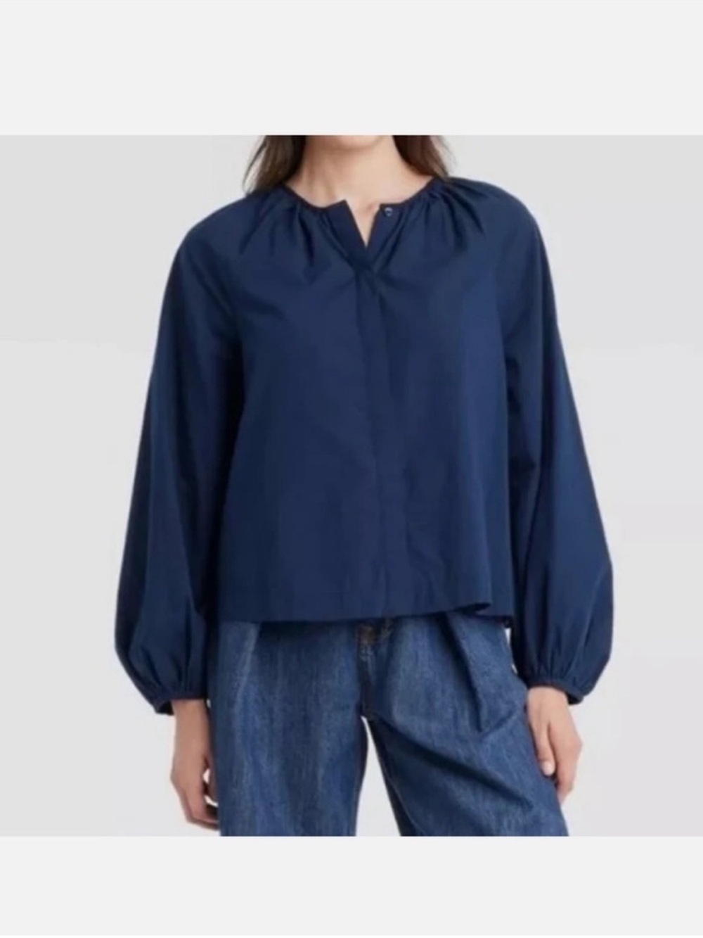 Universal Thread Large Navy Button-Accent Balloon Sleeve Blouse- NWT